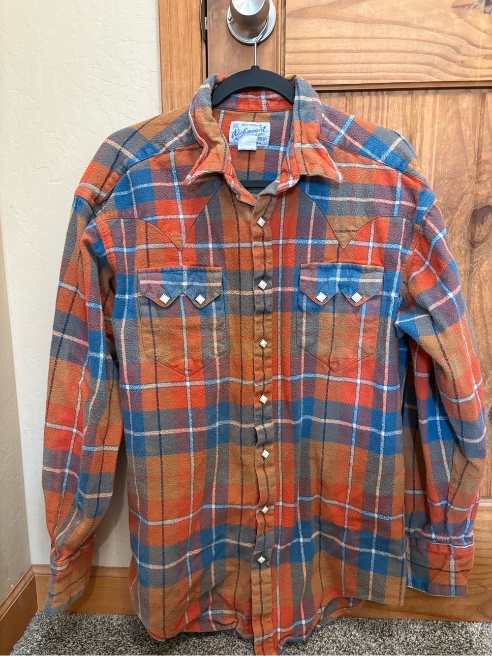 Classic Plaid Button-Down Shirt in Orange, Blue & Brown - Picture 2 of 6